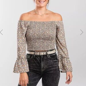 Willow & root off the shoulder smocked floral top